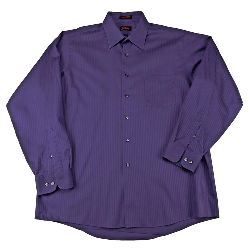 J Garcia‎ Mens Large Purple Tonal Stripe Long Sleeve Wrinkle Free Dress Shirt